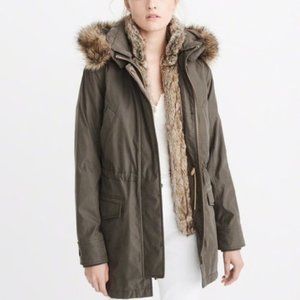 A&F 3 in 1 Military Olive Green Parka Utility Coat with Faux Fur Lining Vest